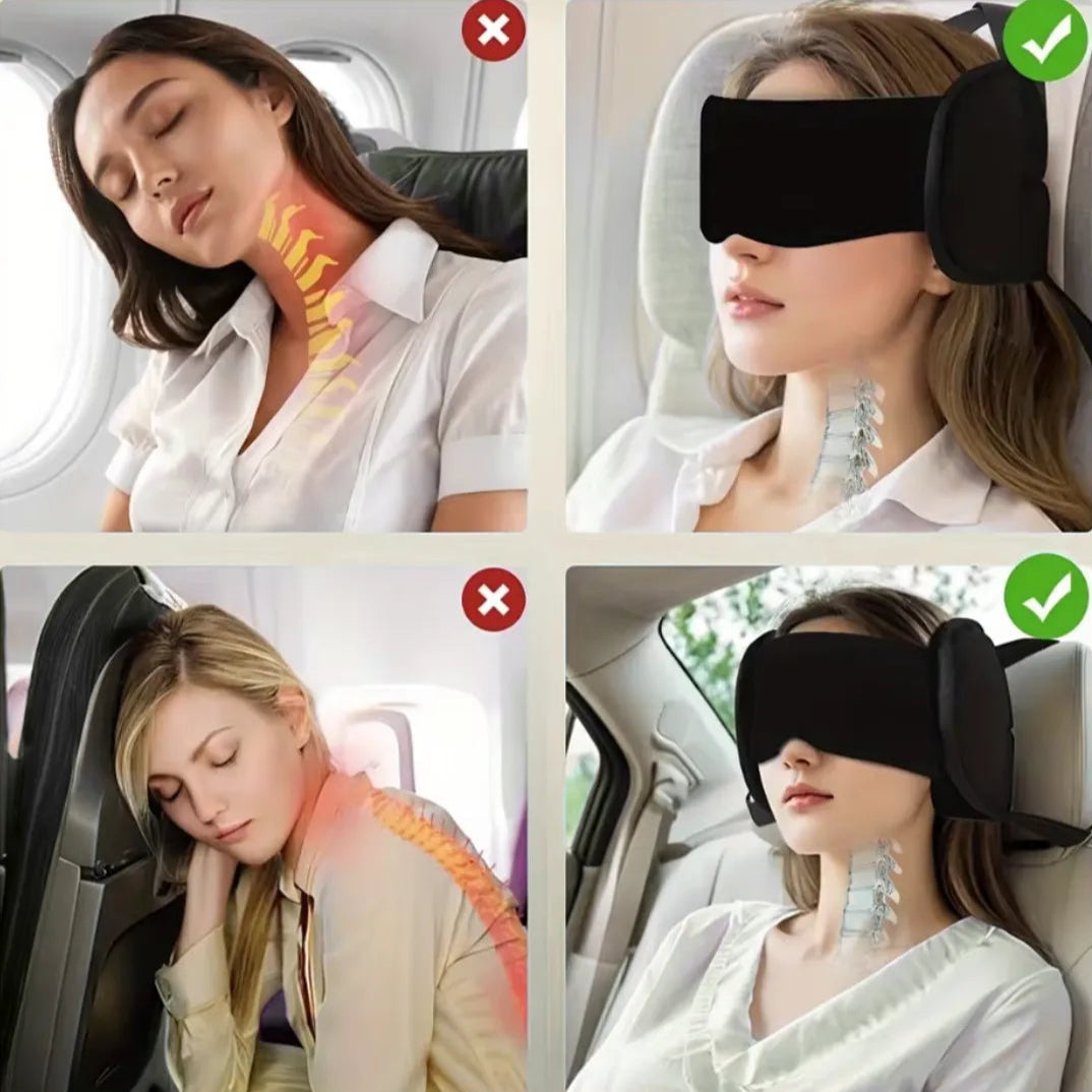 The Tazzi DreamNest offers full 360° head and neck support with an ergonomic design that secures to airplane or car seats. Its soft fabric and firm structure keep your head stable and aligned